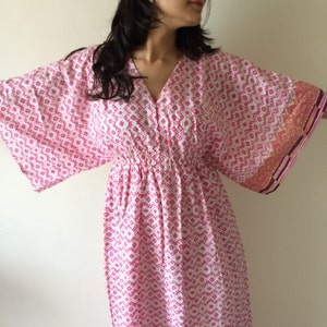 Buttoned Butterfly Sleeves Empire Waist Geometric Kaftan Dress Summer Dress Long Maxi loungewear beachwear Maternity Dress Bridesmaids Robe