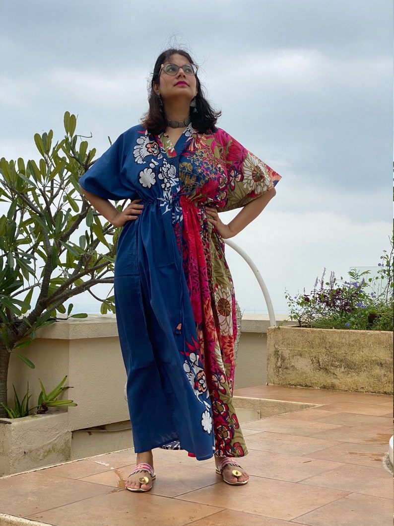 muumuu mumu Softest Cotton free flowing kaftan dress Perfect as house dress beachwear lounge wear Vibrant Foliage Caftan