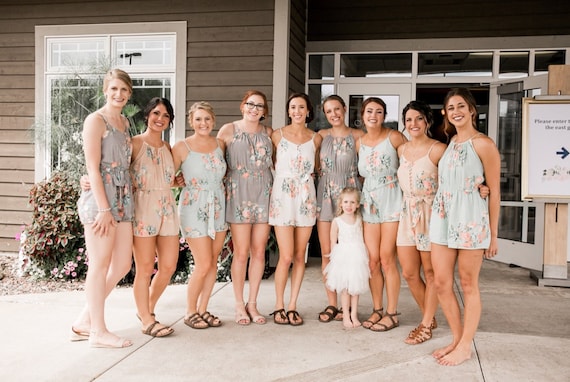 Mismatched Rompers by Silkandmore Bridesmaids Gifts, Bridesmaid