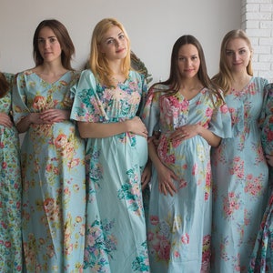 Light Blue Maternity Caftans - Button Front Empire Waist Maternity Maxi Dress, Nursing Friendly Dress, Baby Shower Gift, Pregnancy Gown