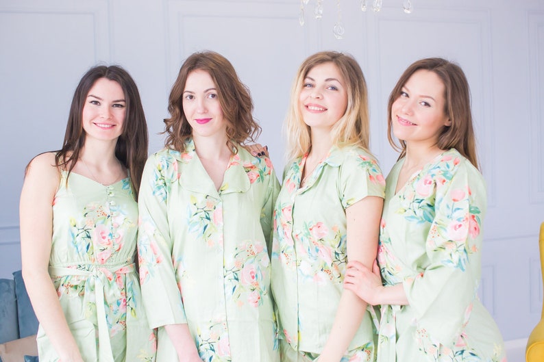 Dreamy Angel Song Bridesmaids Pjs Soft Sage Mismatched Outfits Bridesmaids Rompers /& Bridesmaids Buttoned Shirts Bridesmaids Robes