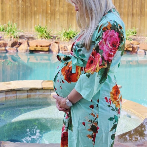 Maternity Hospital Gown Delivery Crossover Kimono Robe Mint Perfect as labor delivery gown, nursing mothers, to be moms, Pregnancy Photoprop