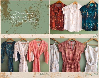 Unbroken. Hand-drawn Watercolor Gold Splash Pattern - Robes / Pjs / Rompers - Bridesmaids Getting Ready Outfits