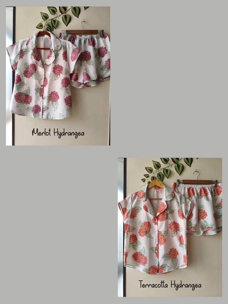 Neue Hortensien PJs - Pj Sets mit gekerbtem Kragen im blühendem Hortensien Muster - Brautjungfern Pjs Bild 19