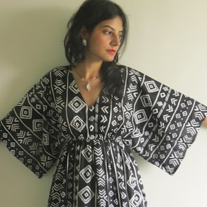 Butterfly Sleeves Empire Waist Geometric Kaftan Dress Summer Dress, Long Maxi, loungewear, beachwear, Maternity Dress, Holiday Vacation Wear