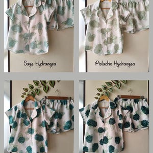 Neue Hortensien PJs - Pj Sets mit gekerbtem Kragen im blühendem Hortensien Muster - Brautjungfern Pjs Bild 17
