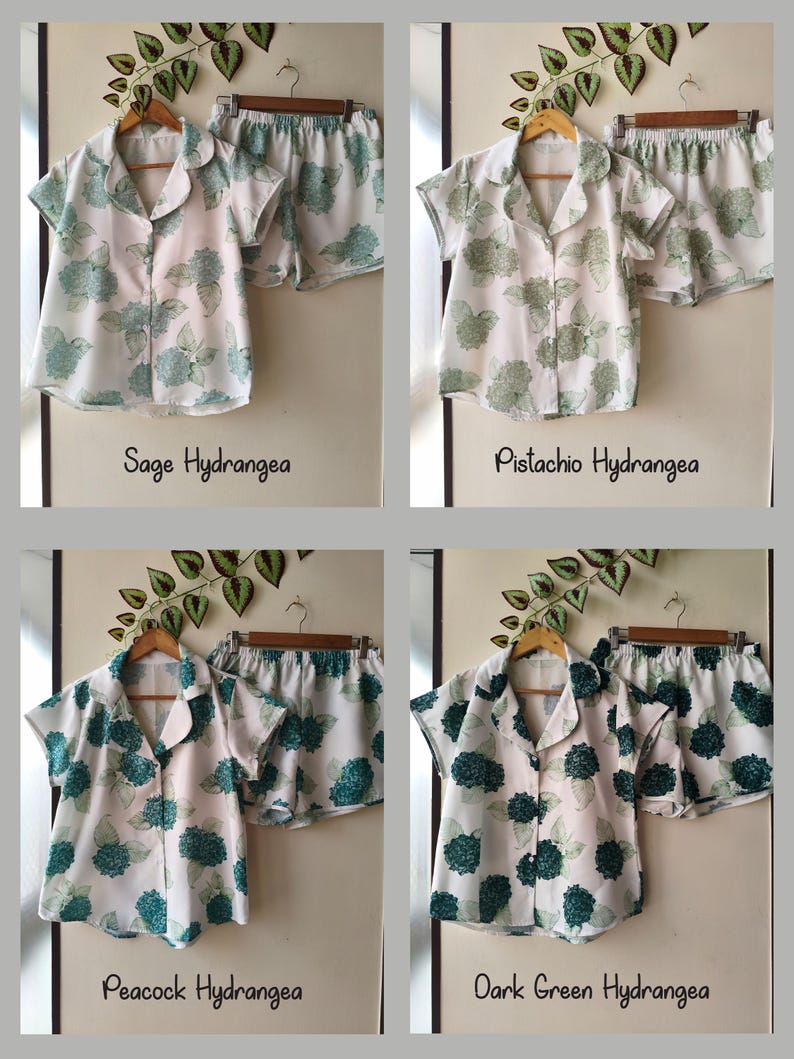 Neue Hortensien PJs - Pj Sets mit gekerbtem Kragen im blühendem Hortensien Muster - Brautjungfern Pjs Bild 17