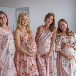 Ooievaar dromen Blush - moederschap Nachthemd moederschap nachtjapon, moederschap Bed Gown, zwangerschap Pyama, zwangerschap Pjs, Baby douchegift