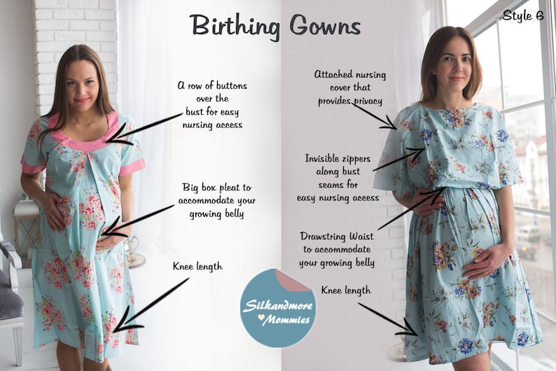 Hospital Gowns Delivery Gowns Light Blue Birthing Gowns Nursing Gowns Feeding Gowns Silkandmore Maternity Maternity Gown Labor Gowns