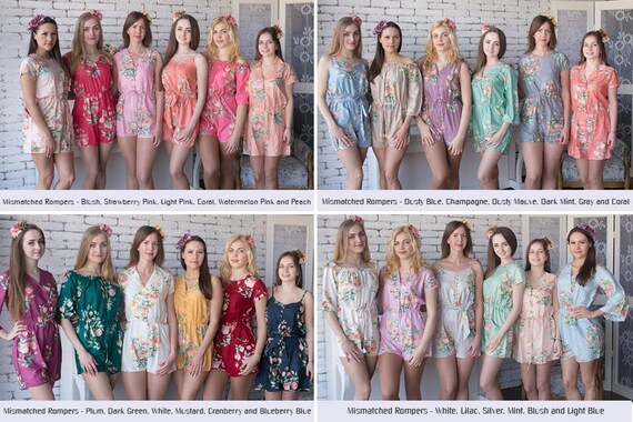 Blueberry Blue Off shoulder Rompers By Silkandmore - Dreamy Angel Song pattern - Bridesmaids Gifts, Bridesmaids Rompers, Bridal Party Romper