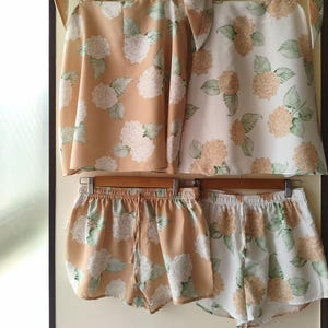 Opposite Colorways Hydrangea PJs -New Hydrangea Colors: Blush, Mauve & More - Tie Knot Tank Top Style Pj Sets in Blooming Hydrangeas Pattern