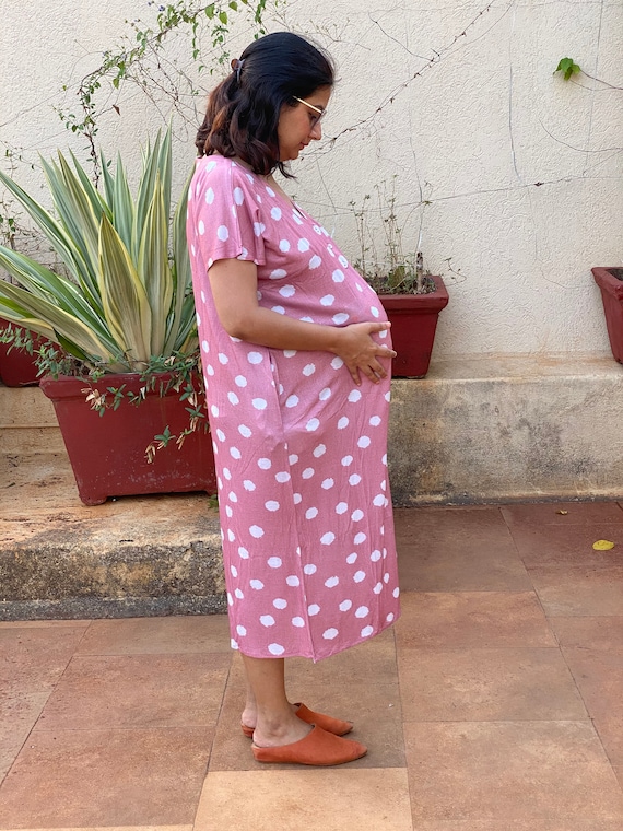 pink polka dot maternity dress Momyknows Light Pink Polka Dot Bow Ruffle Falbala Tie-Shoulder A-line Tulle Princess Dress Elegant Maternity Photoshoot Baby Shower Maxi Dress, Peach