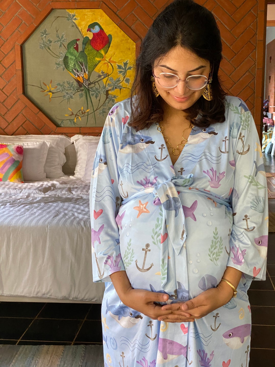 Underwater Utopia Maternity Robe Softest Jersey Knit Organic Cotton