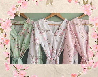 Sakura - Hand-drawn Cherry Blossom Pattern - Robes/ Pjs /Rompers - Bridesmaids Getting Ready Outfits