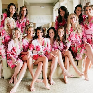 Pink Fuchsia Large Floral Blossom Bridesmaids robes | Kimono Robes, Spa, Perfect bridesmaids gift, getting ready robes, Bridal shower party