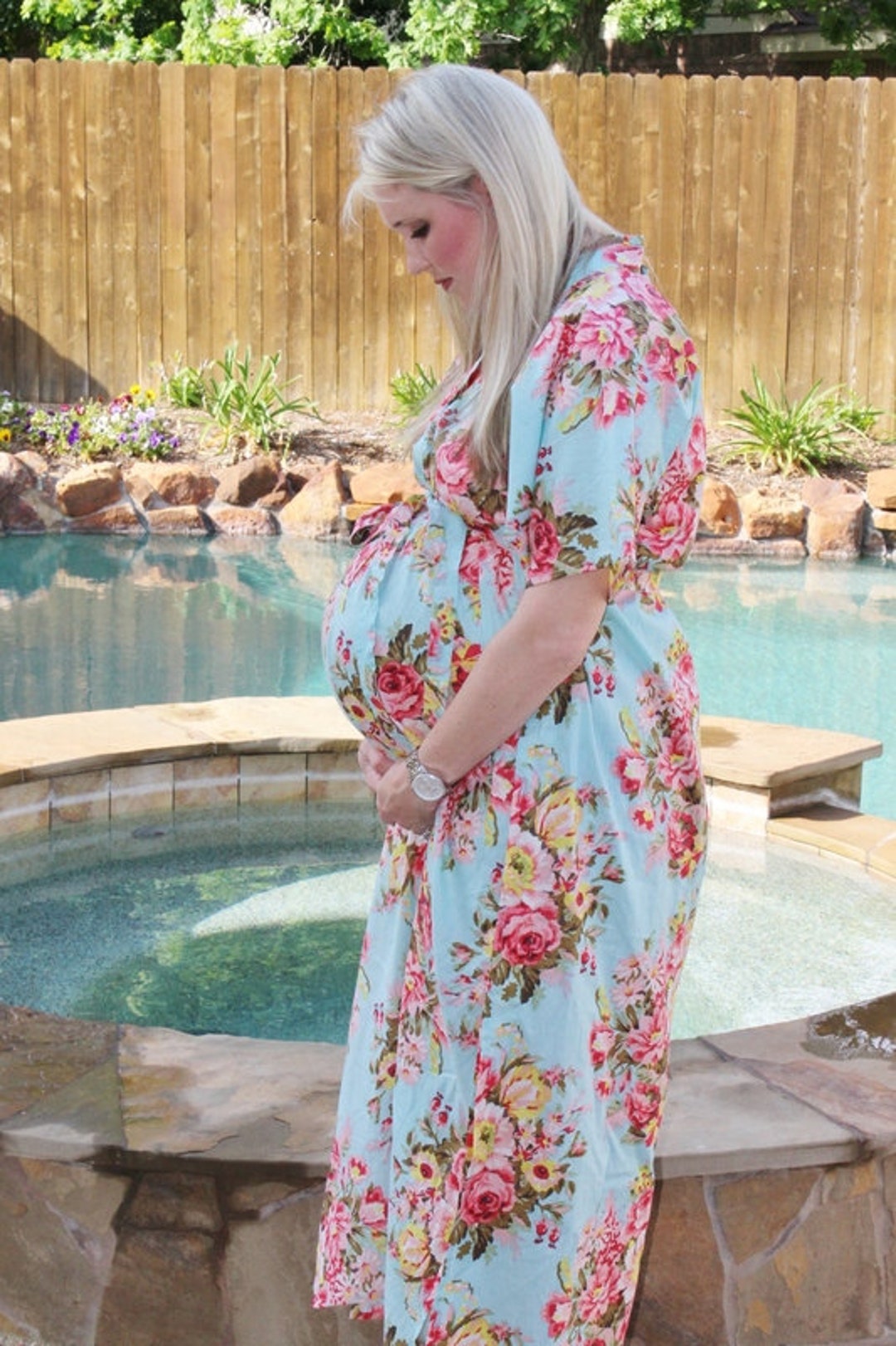Silk Maternity Hospital Gown Delivery Robe Mint di MyGrowingBelly