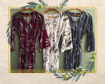 Olive Leaves Garden - Hand-drawn Watercolor Olive Leaves Pattern - Robes / Pjs / Rompers - Bridesmaids Getting Ready Outfits