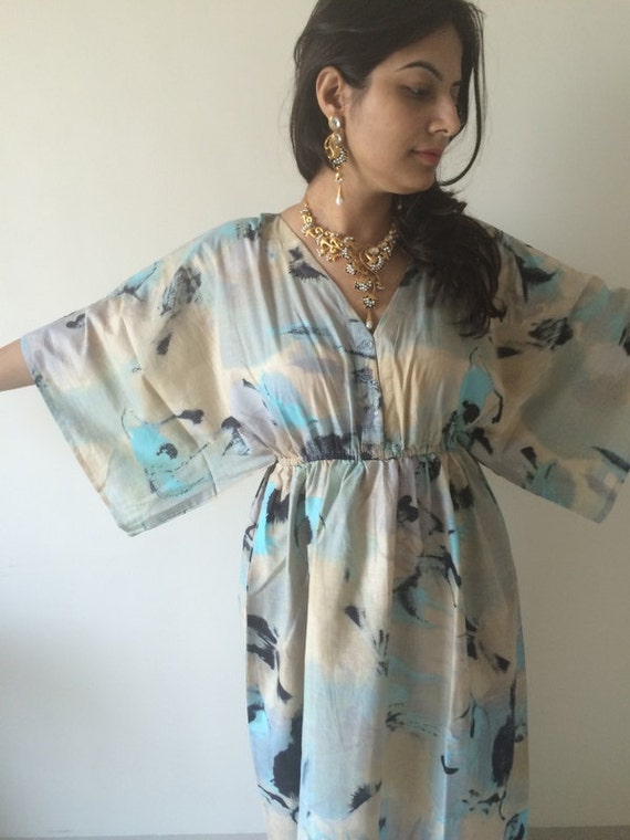 Buttoned Butterfly Sleeves Empire Waist flemingo Kaftan Dress Summer Dress Long Maxi Loungewear Beachwear Maternity Dress Bridesmaids Robes
