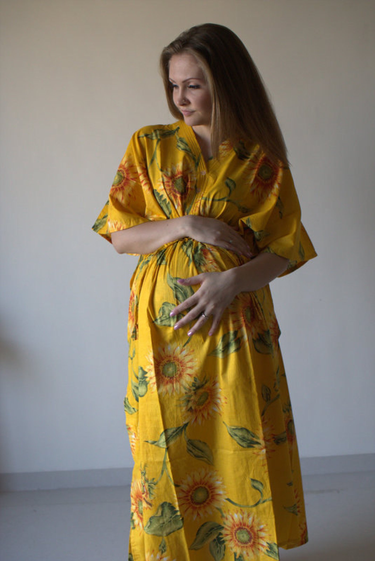 Yellow Sunflower Buttoned Hospital Gown Delivery Kaftan Etsy