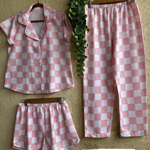 Checkered Button Down Bridesmaids PJs – Soft Plaid Bridesmaids Sleepwear – Custom Colors – Matching Bridal Party PJs – Wedding Morning Pjs