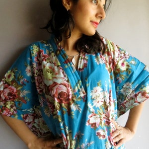 Blue floral kaftan Perfect long dress, beachwear, spa robe, make great Christmas, Valentine Day, Anniversary or Birthday gifts image 1