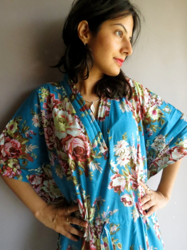 Blue floral kaftan Perfect long dress, beachwear, spa robe, make great Christmas, Valentine Day, Anniversary or Birthday gifts image 1