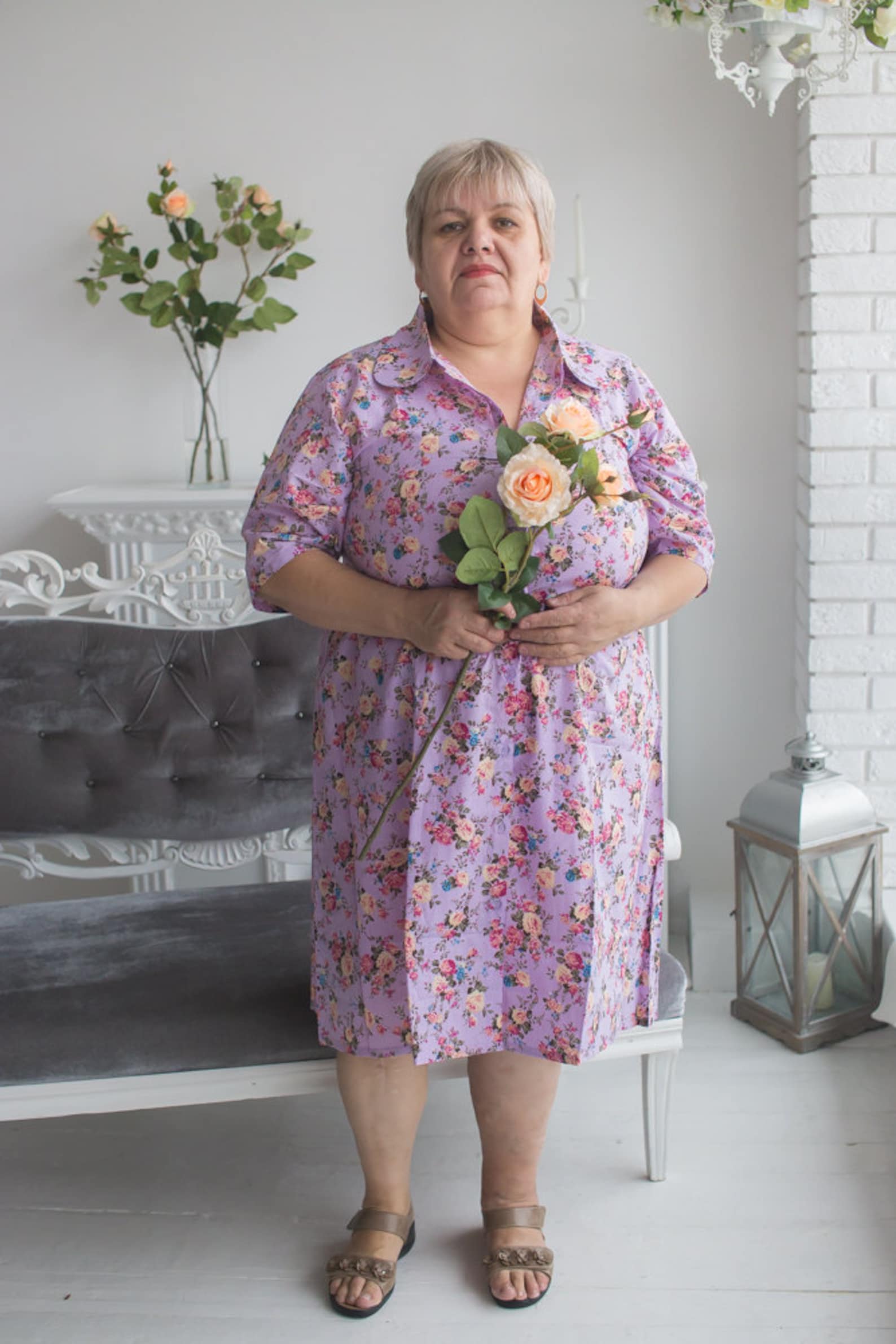 Buttonfront Collared Housecoat for Elderly People Vintage Etsy