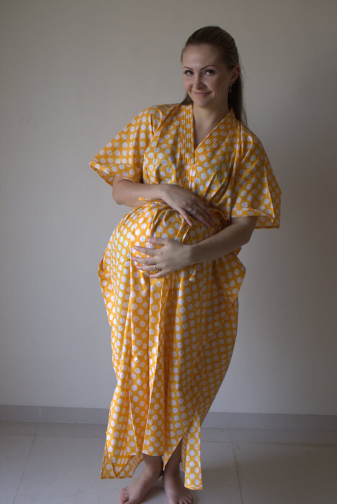 Yellow Polka Dots Buttoned Hospital Gown Delivery Kaftan Etsy