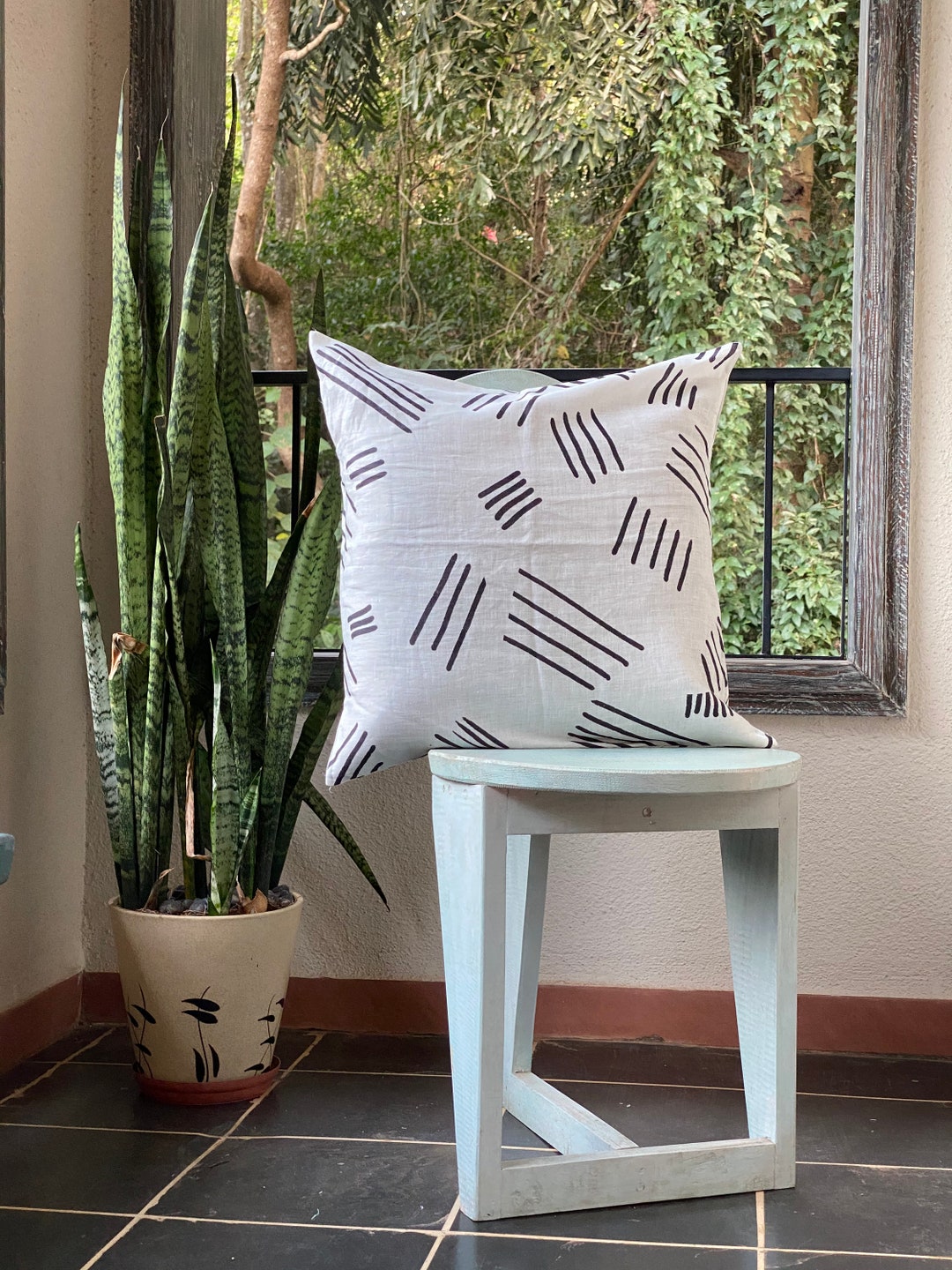 Slant Stripes White Linen Cushion Cover Linen Cushion Cases Etsy UK