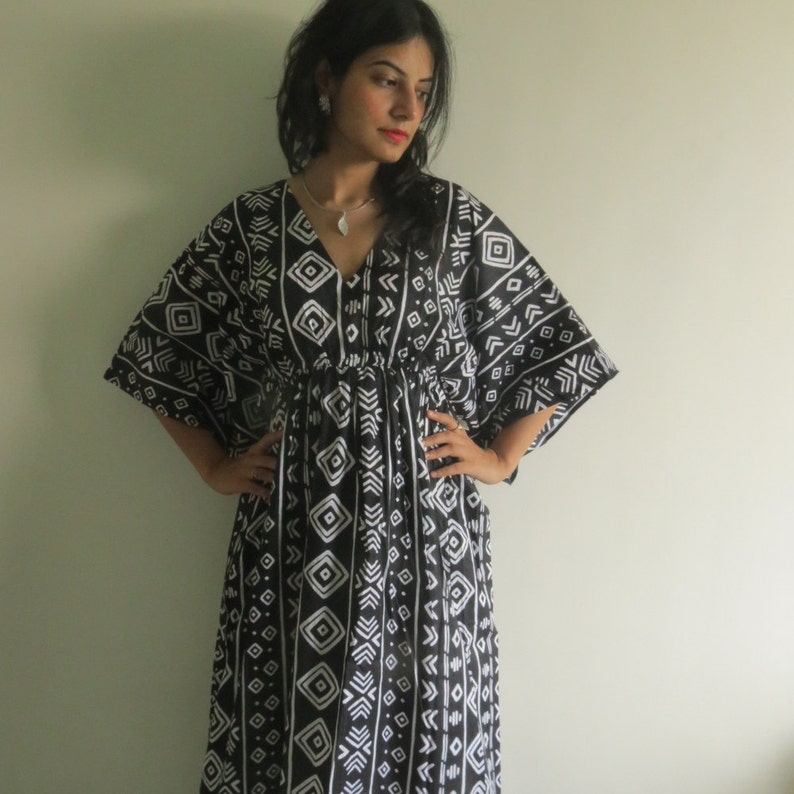 Butterfly Sleeves Empire Waist Geometric Kaftan Dress Summer Etsy