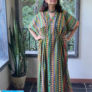 Diamond Aztec Caftan - Softest Cotton free flowing kaftan dress - Perfect as house dress, lounge wear, beachwear, muumuu, mumu