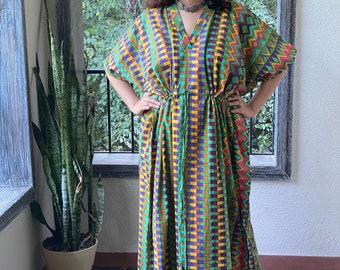 Diamond Aztec Caftan - Vestido kaftan de algodón más suave y fluido - Perfecto como vestido de casa, ropa de salón, ropa de playa, muumuu, mumu