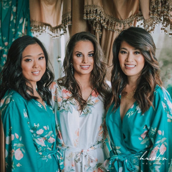 Premium Dusty Teal Bridesmaids Robes - Dreamy Angel Song Pattern - Soft Rayon Fabric - Better Design - Perfect as getting ready robes