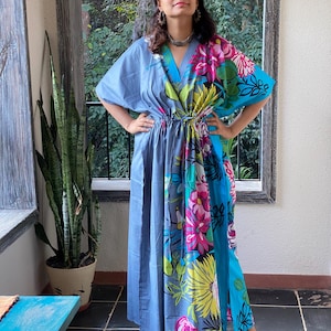 Jungle of Flowers Kaftan - Pajamas to live in, beachwear Caftan, spa robe..make great Anniversary or Birthday gifts, new mom Gift