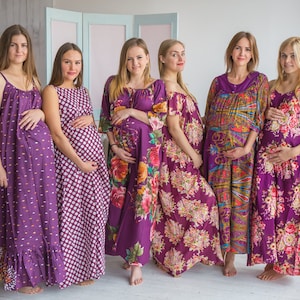 Ooievaar dromen aubergine - moederschap Nachthemd moederschap nachtjapon, moederschap Bed Gown, zwangerschap Pyama, zwangerschap Pjs, Baby douchegift