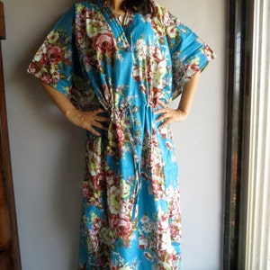 Blue floral kaftan Perfect long dress, beachwear, spa robe, make great Christmas, Valentine Day, Anniversary or Birthday gifts image 3