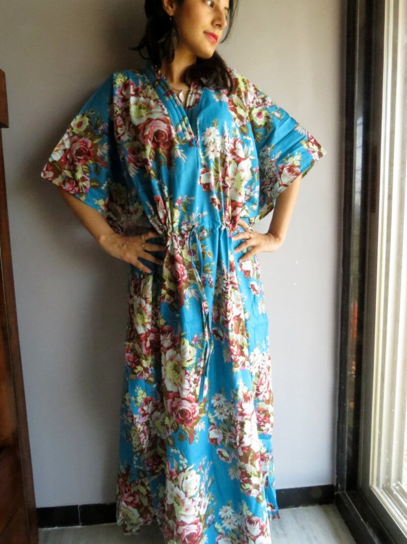 Blue floral kaftan Perfect long dress, beachwear, spa robe, make great Christmas, Valentine Day, Anniversary or Birthday gifts image 3