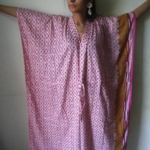 Pink with a lovely border Kaftan Robe Perfect as a long dress, loungewear, beachwear, spas, for to be moms, comfortable housedress image 3