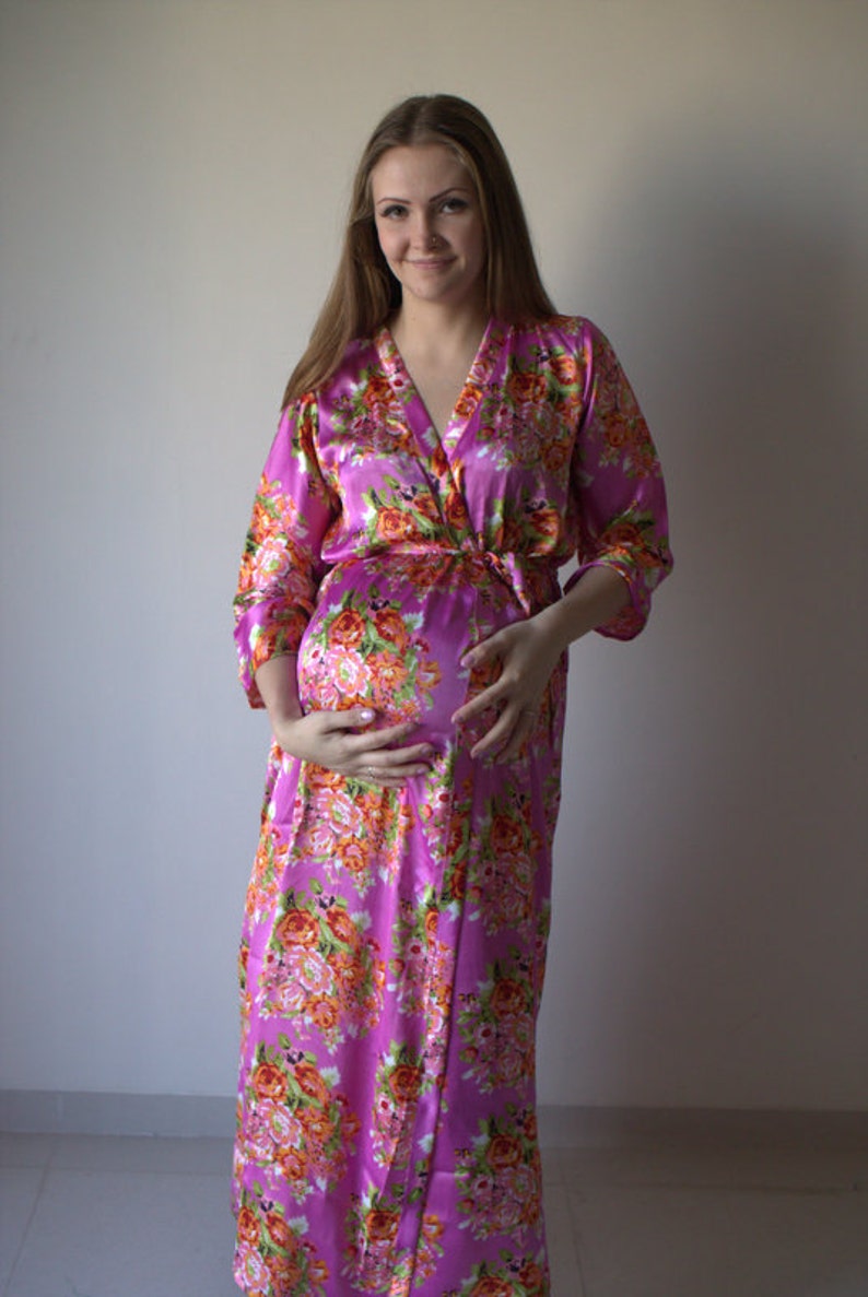 Pinky Lilac Silk Floral Posy Ankle Length Maternity Robe Etsy