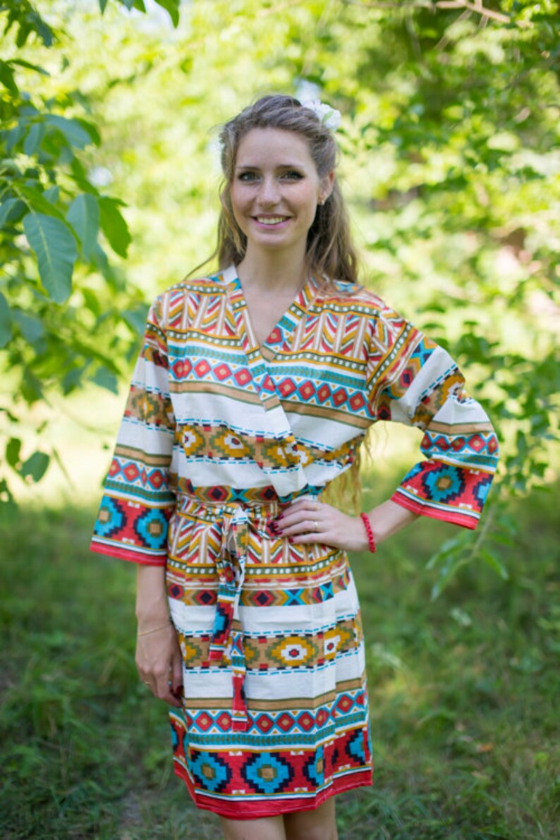 White Mustard Aztec Geometric Patterned Robe | Kimono Style Getting ...