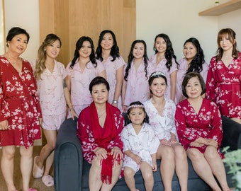 Sakura - Hand-drawn Cherry Blossom Pattern - Robes/ Pjs /Rompers - Bridesmaids Getting Ready Outfits