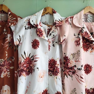 Terracotta and Blush Dahlias - Hand-drawn Watercolor Rust & Blush Flowers Pattern - Robes / Pjs /Rompers - Bridesmaids Getting Ready Outfits