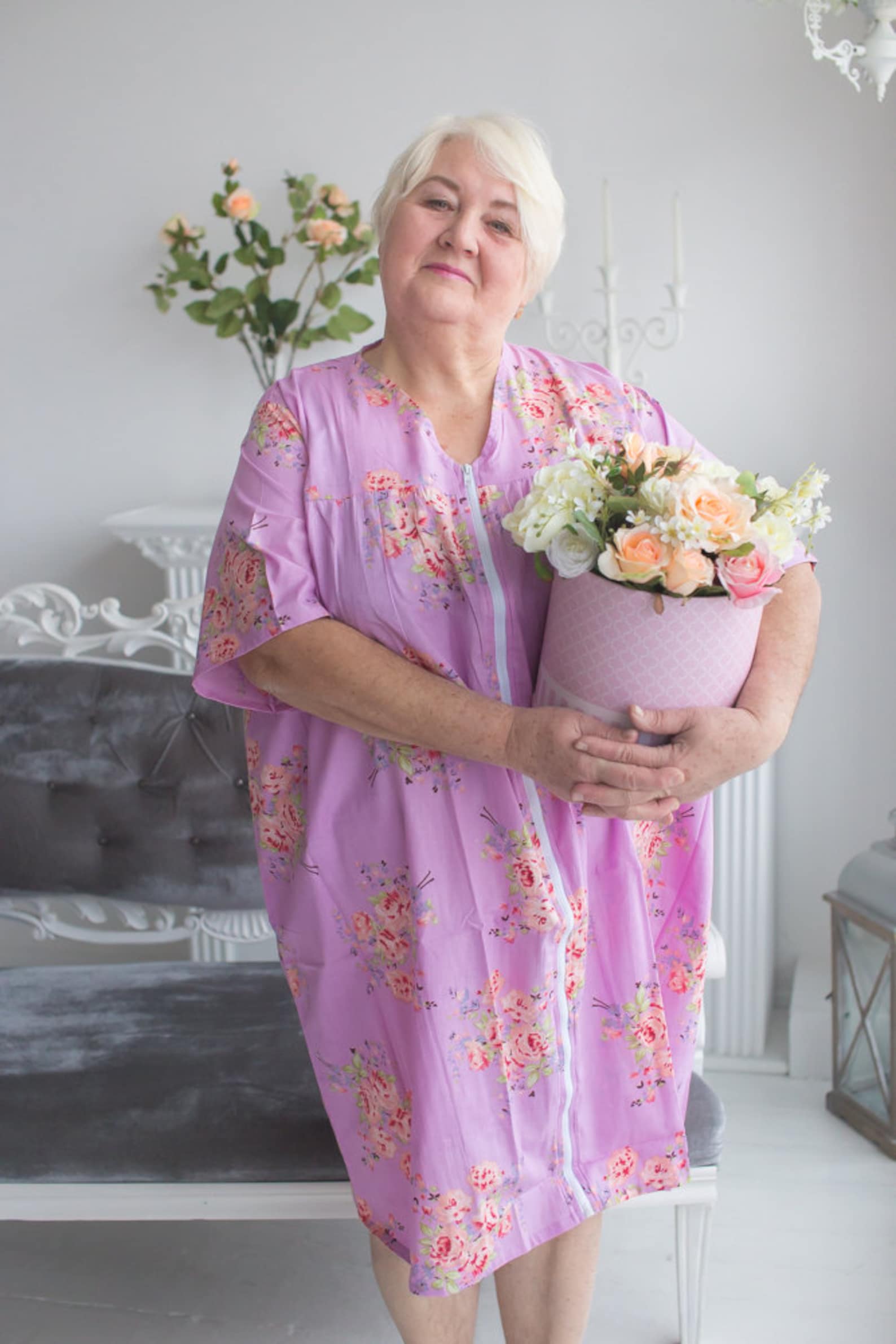 Zip in Front Housecoats for Elderly People Faded Flowers Etsy