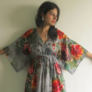 Butterfly Sleeves Empire Waist Floral Kaftan Dress Summer Dress, Long Maxi, loungewear, beachwear, Maternity Dress, Holiday Vacation Wear