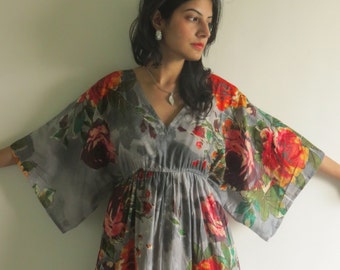 Butterfly Sleeves Empire Waist Floral Kaftan Dress Summer Dress, Long Maxi, loungewear, beachwear, Maternity Dress, Holiday Vacation Wear