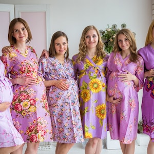 Moms in Lilac Patterns, Maternity Robe, Delivery Robe, Labor Gown, Hospital Gown, Baby Shower Gift, Nursing Gown, Pregnancy Robe
