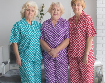 Polka Dots Button-Front PJ sets for Elderly People