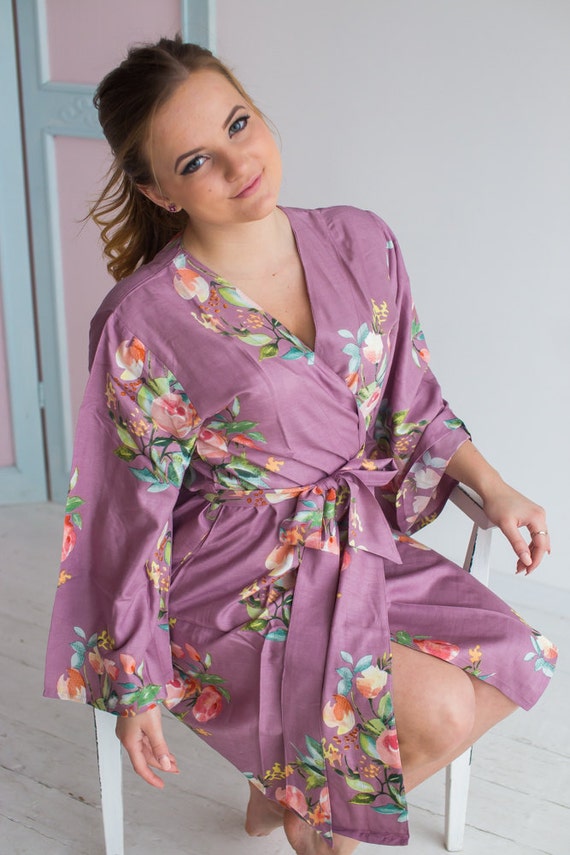Robe dhonneur couleur de mariage Prune Lilas Dusty Mauve Rayonne Premium Motif de chanson Dreamy Angel Ceinture plus large Manches kimono plus larges Etsy France
