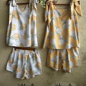 Opposite Colorways Hydrangea PJs -New Hydrangea PJs - Tie Knot Tank Top Style Pj Sets in Blooming Hydrangeas Pattern - Bridesmaids Pjs