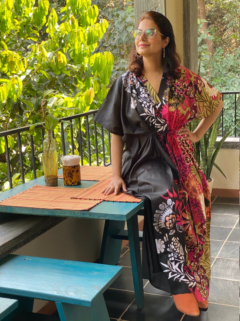 muumuu mumu Softest Cotton free flowing kaftan dress Perfect as house dress beachwear lounge wear Vibrant Foliage Caftan